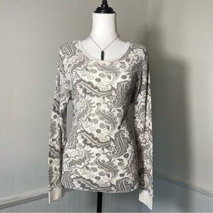 Fruit of the Loom - White Grey Paisley Floral Long Sleeve Shirt